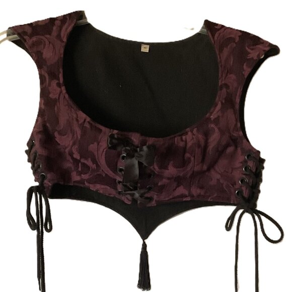 Handmade Tops - Lace up Reversible handcrafted Burgundy Damask Renaissance underbust corset